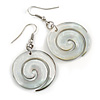 50mm L/Light Grey Spiral Shape Sea Shell Earrings/Handmade/ Slight Variation In Colour/Natural Irregularities