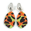 80mm Large Multicoloured Acrylic Oval Disk Drop Earrings In Silver Tone