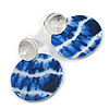 45mm Blue/White Round Acrylic Hoop Earring with Silver Tone Metal Plate