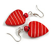 Romantic Red Wooden Heart Drop Earrings - 50mm Long