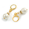 White Faux Pearl Glass and Transparent Bead with Crystal Rings Drop Earrings in Gold Tone - 40mm L