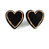 Black/Gold Acrylic Heart Stud Earrings - 22mm Tall