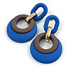 Blue/Brown Acrylic Geometric Drop Earrings - 60mm Long