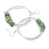 50mm Dusty Green/Frosted White Glass Bead Large Hoop Earrings In Silver Tone - 70mm L