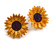 25mm Orange Gold Crystal Sunflower Stud Earrings