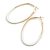 60mm Tall/ Gold Tone with White Enamel Oval Hoop Earrings/ Large Size
