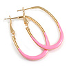 40mm Tall/ Gold Tone with Pink Enamel Oval Hoop Earrings/ Medium Size