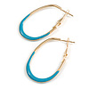 40mm Tall/ Gold Tone with Teal Enamel Oval Hoop Earrings/ Medium Size