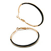 50mm Diameter/ Gold Tone with Black Enamel Hoop Earrings/ Large Size