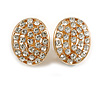 Clear Crystal Oval Concave Clip On Earrings in Gold Tone - 20mm Tall
