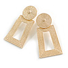 Bright Gold Textured Rectangular and Round Geometric Drop Earrings - 50mm Long