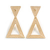 Bright Gold Tone Textured Double Triangular Geometric Drop Earrings - 50mm Long