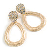 Bright Gold Tone Textured Crystal Teardrop Earrings - 50mm Long