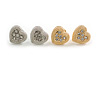 10mm Set of Two Gold/Silver Crystal Heart Stud Earrings
