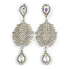 Breathtaking AB Crystal Drop Earrings in Silver Tone - 95mm Long
