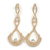 Bridal/ Party/ Prom Clear Crystal Statement Long Earrigns in Gold Tone - 85mm L
