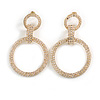 Statement Double Circle Crystal Drop Earrings in Gold Tone - 65mm Long