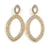 Statement Oval AB Crystal Drop Earrings in Gold Tone - 80mm Long