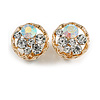 Clear Crystal Cluster Round Clip On Earrings in Gold Tone - 20mm Diameter