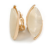 30mm Tall/ Natural Acrylic Bead Oval Clip On Earrings in Gold Tone