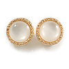 20mm D/ Button Shaped Milky White Resin Bead Clip On Earrings in Gold Tone