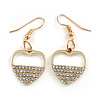 Clear Crystal Open Heart Drop Earrings in Gold Tone - 40mm Long