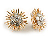 Clear Crystal Assymetric Star Clip On Earrings in Gold Tone - 22mm Across