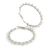Large Twisted Hoop Earrings with Faux Pearl Bead Element in Silver Tone/ 50mm Diameter