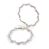 Silver Tone Twisted with Faux Pearl Bead Hoop Earrings - 50mm D
