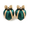 Green Enamel Heart Stud Earrings in Gold Tone - 25mm Tall