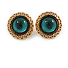 25mm Round Green Glass Stud Earrings in Gold Tone