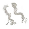 Multi Chain Fringe Long Earrings in Silver Tone - 10cm L