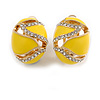 Oval Banana Yellow Enamel Clear Crystal Clip On Earrings In Gold Plating - 20mm L