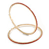 Oversized Slim Red Crystal Hoop Earrings In Gold Tone - 75mm Diameter