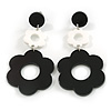 Black/White Acrylic Floral Drop Long Earrings - 70mm L