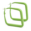 45mm D/ Slim Lime Green Square Hoop Earrings in Matt Finish - Large Size