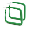 45mm D/ Slim Green Square Hoop Earrings in Matt Finish - Large Size