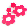 Hot Pink Acrylic Open Cut Flower Drop Earrings - 55mm Long