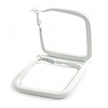 45mm D/ Slim White Square Hoop Earrings in Matt Finish - Large Size