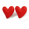Red Acrylic Heart Stud Earrings (one-sided design) - 25mm Tall
