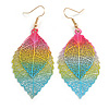 Multicoloured Double Leaf Drop Earrings - 70mm Long