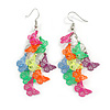 Multicoloured Enamel Multi Butterfly Dangle Earrings - 75mm Drop