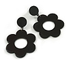 Black Acrylic Open Cut Flower Drop Earrings - 55mm Long