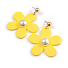Bright Yellow Acrylic Flower Drop Large Earrings - 55mm L