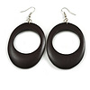 Black Oval Wooden Hoop Earrings - 80mm Long (Possible Natural Irregularities)