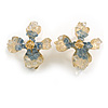 Clear/Light Blue Assymetric Four Petal Acrylic Flower Stud Earrings in Gold Tone - 25mm Across