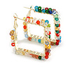 35mm Tall/ Multicoloured Crystal Beaded Square Hoop Earrings in Gold Tone