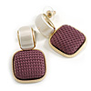Stylish Square Fabric/Acrylic Drop Earrings in Gold Tone in White/Purple Colours - 35mm L