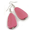 Pink Teardrop Wooden Earrings - 65mm L