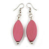 Pink Leaf Shape Wood Drop Earrings - 60mm L